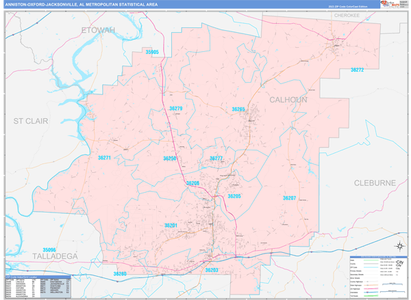 Anniston-Oxford-Jacksonville Metro Area Digital Map Color Cast Style